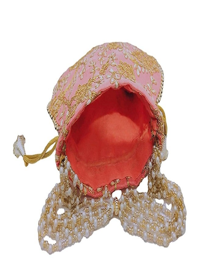 Atipriya Rajasthani Style Royal Clutch Silk Batwa Bag Wristlets Ethnic Potli For Women's Zari Work Potli Bridal Potli(golden) - Image 4